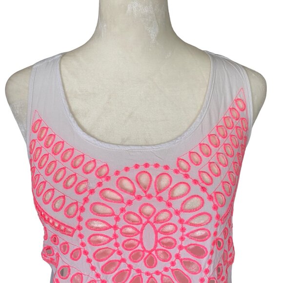 Solitaire Swim women's small pink and white racerback fringed swimsuit cover-up - Picture 7 of 12